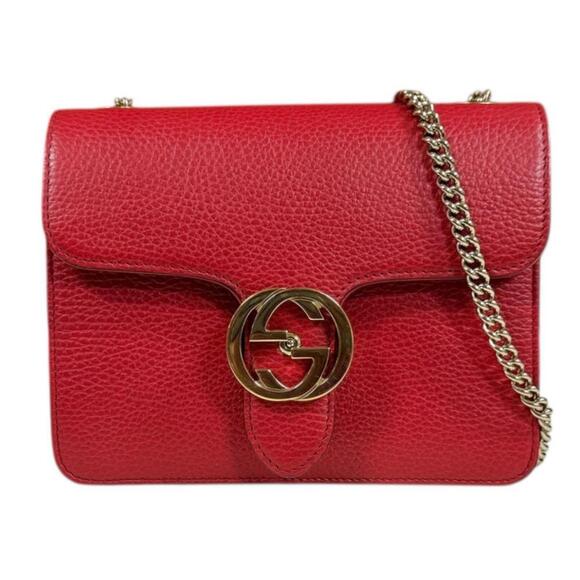 Gucci Handbags - GUCCI Red Leather Shoulder Bag